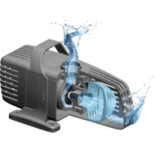 Querschnitt einer Teichpumpe im Betrieb mit Wasserdurchfluss