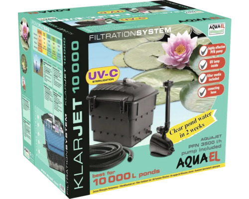 Verpackung eines Aquael Klarjet 10000 Teichfiltersystems