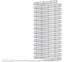 Weißes LED-Band spiralförmig aufgerollt mit Anschlussstecker und sichtbaren LED-Dioden.