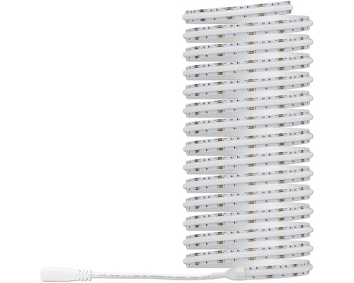 Weißes LED-Band spiralförmig aufgerollt mit Anschlussstecker und sichtbaren LED-Dioden.