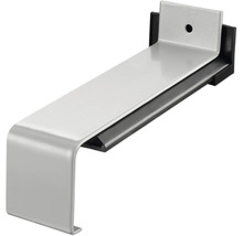 Metallhalterung für Profilsysteme mit schwarzer Kunststoffführung und Befestigungsloch.