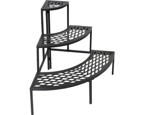 3-stufige Eck-Blumentreppe Metall 60 x 60 x 60 cm anthrazit Dreistufige Eck-Pflanzenbank aus Metall mit Gittermuster