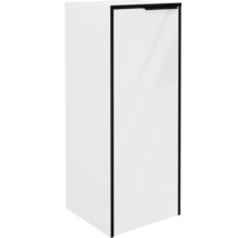 Weißer Badezimmer-Hochschrank mit schwarzem Rahmen und Griff.