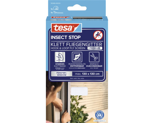Tesa Insect Stop Klett Fliegengitter für Fenster, maximale Größe 130 x 130 cm