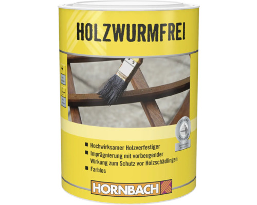 Holzwurmschutzmittel in einer gelben Dose mit Hornbach Logo