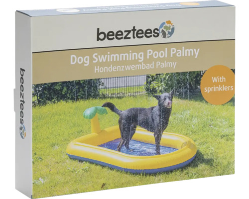 Beelztees Hundepool Palmy Verpackung mit Hund im Pool
