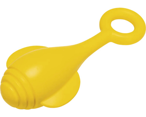 Gelbe Kinderrassel aus Kunststoff mit Griff