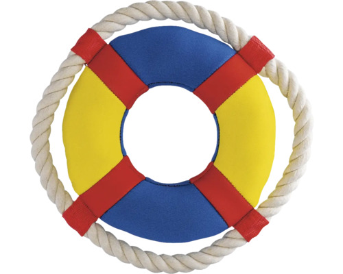 Blau gelber Schwimmreifen mit Seil