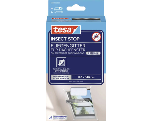 Tesa Insect Stop Fliegengitter für Dachfenster, 120 mal 140 Zentimeter Packung