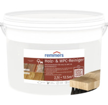 Weißer Eimer mit Remmers Holz- und WPC-Reiniger, Spezialreiniger für den Außenbereich, 2,5 Liter Inhalt.