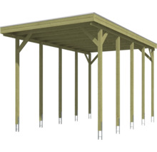 Carport aus Holz mit Flachdach und zehn Pfosten inklusive Pfostenankern.