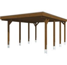 Doppelcarport aus Holz mit Flachdach und massiven Pfosten inklusive H-Pfostenankern.