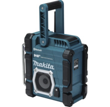 Makita Baustellenradio mit Digital Audio Broadcasting Plus, Bluetooth, LXT oder CXT Akku-Technologie und robustem Gehäuse mit Tragegriff.