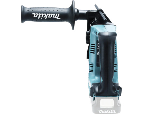 Makita Akku-Bohrhammer mit Seitengriff und Hauptgriff. Makita Logo auf dem Seitengriff und am Gehäuse.