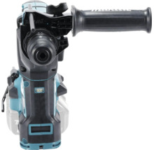 Makita Akkumulator-Kombihammer in Blau und Schwarz mit Zusatzhandgriff und Tiefenanschlag in der Vorderansicht.