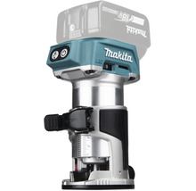 Makita Akku-Einhandfräse LXT 18 Volt mit Skala zur Tiefeneinstellung und Bedienelementen.