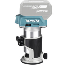 Makita Akku-Einhandfräse 18 Volt LXT mit verstellbarer Basis und gummiertem Griff.