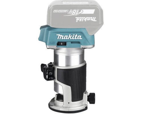 Makita Akku-Einhandfräse 18 Volt LXT mit verstellbarer Basis und gummiertem Griff.