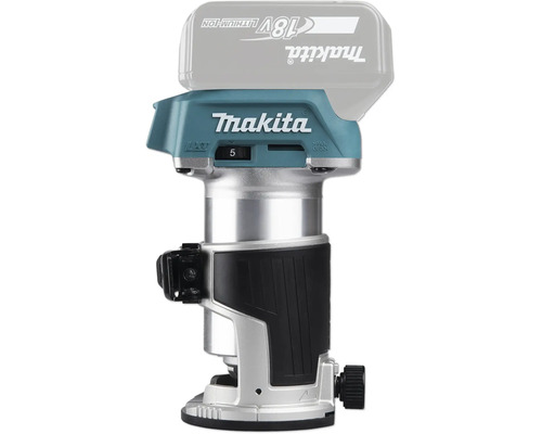 Makita Akku-Einhandfräse 18 Volt LXT mit Aluminiumgehäuse und Geschwindigkeitsregler.