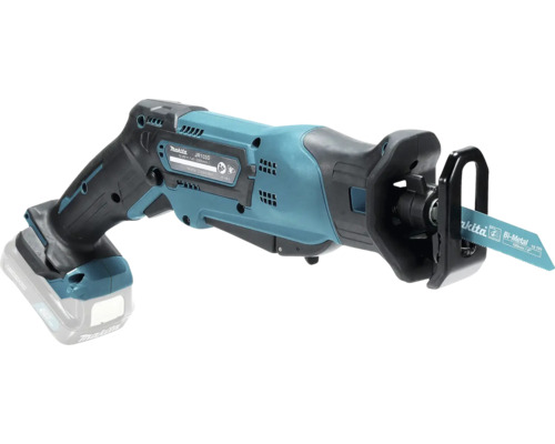 Makita Akkumulator-Säbelsäge mit Akkumulator und Sägeblatt.