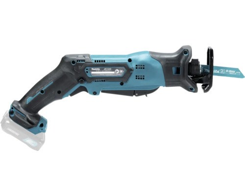 Makita Akkumulator-Säbelsäge JR103D mit eingesetztem Akkumulator und Sägeblatt.