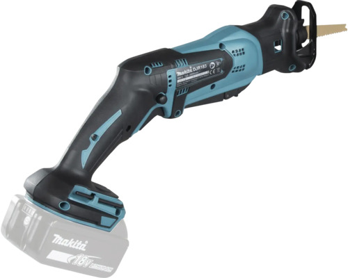 Makita Akku-Säbelsäge DJR183 mit 18 Volt Lithium-Ionen-Akku und Sägeblatt.