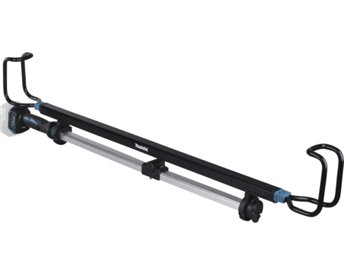 Makita Akku-Motorhaubenleuchte mit ausziehbarem Teleskopgestell und gummierten Haken.