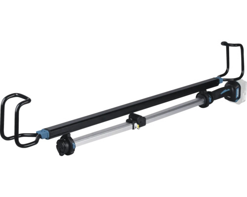 Makita Akkumulator-Motorhaubenleuchte mit ausziehbarem Teleskoparm, gummierten Montagehaken und Makita Logo.