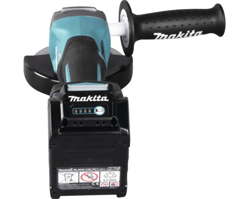 Makita Akku Winkelschleifer mit Lithium Ionen Akku und Zusatzhandgriff.