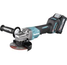 Makita Akku-Winkelschleifer 40 Volt mit bürstenlosem Motor, Zusatzhandgriff und Schleifscheibe.