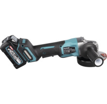 Makita Akku-Winkelschleifer mit 40 Volt Max XGT Lithium-Ionen-Akku, bürstenlosem Motor, Seitengriff und Schutzhaube.