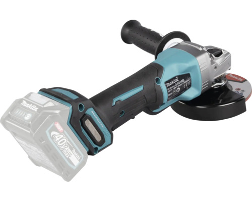 Makita Akku-Winkelschleifer 40 Volt mit Zusatzgriff und Schutzhaube.