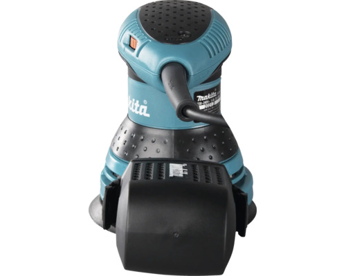 Makita Exzenterschleifer mit Staubbox und Netzkabel.