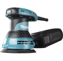 Makita Exzenterschleifer mit Staubfangbox und ergonomischem Griff fuer praezises Schleifen.