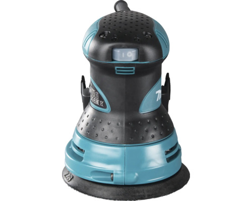 Makita Exzenterschleifer mit staubgeschütztem Schalter und ergonomischem Griff für Holzarbeiten.