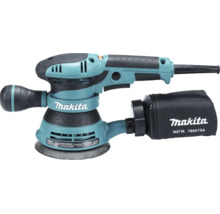 Makita Exzenterschleifer mit Staubfangsack und ergonomischen Handgriffen für präzises Schleifen.