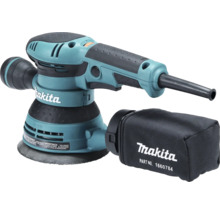 Makita Exzenterschleifer in Türkis und Schwarz mit Staubsack und ergonomischem Griff.
