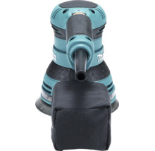 Makita Exzenterschleifer mit Staubsack und ergonomischem Griff in der Rückansicht.