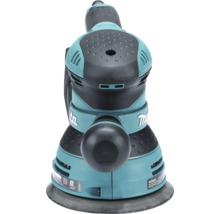 Makita Exzenterschleifer mit ergonomischem Griff und Anschluss für die Staubabsaugung.