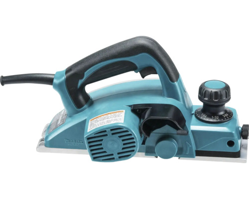 Makita Elektrohobel mit ergonomischem Handgriff und Drehknopf zur Einstellung der Hobeltiefe.