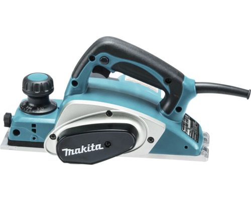 Makita Elektrohobel mit ergonomischem Handgriff, Spantiefe-Einstellrad und Makita Logo.