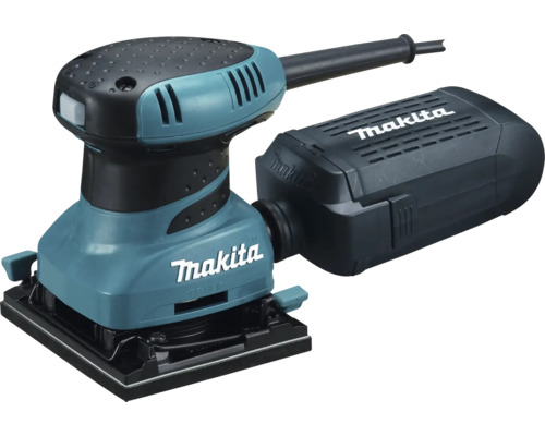 Makita Schwingschleifer mit Staubfangbox für sauberes Schleifen von Oberflächen.
