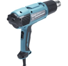 Blaue Makita Heißluftpistole HG6031V mit 1800 Watt, zwei Gebläsestufen und Temperaturregelung von 50 bis 600 Grad Celsius.