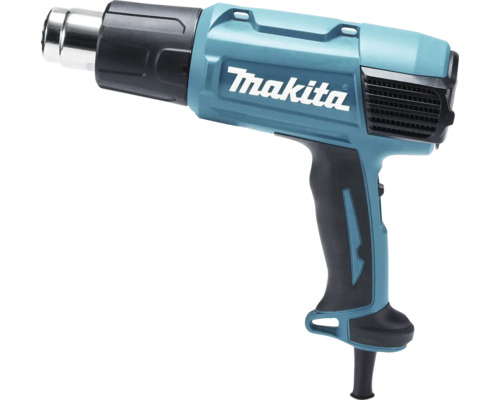 Makita Heißluftgebläse in Blau und Schwarz mit Metalldüse.