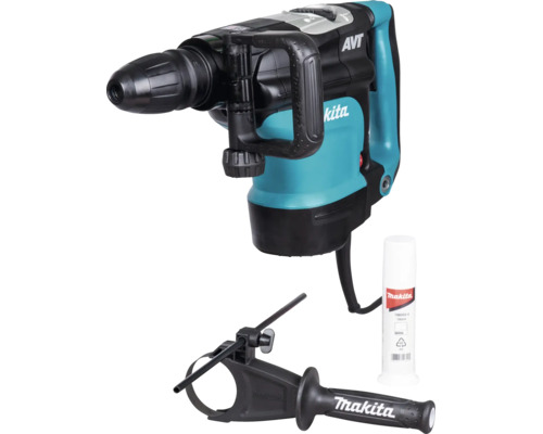 Makita Bohrhammer mit Anti-Vibrations-Technologie, Zusatzhandgriff, Tiefenanschlag und Bohrerfett.