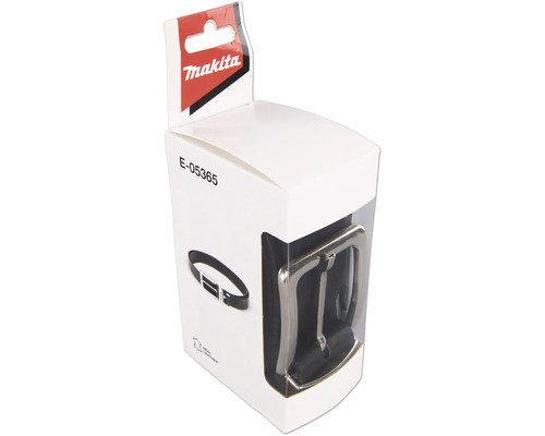 Makita Echtleder-Gürtel E-05365 in weißer Verkaufsverpackung mit Sichtfenster auf die Gürtelschnalle.