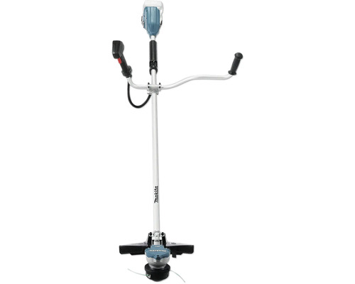 Makita Akku-Motorsense mit Zweihandgriff und Fadenkopf für die Gartenpflege.