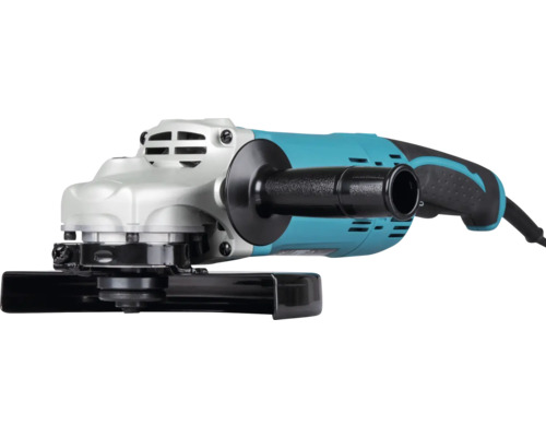 Elektrischer Winkelschleifer mit Seitengriff, Schutzhaube und Netzkabel.