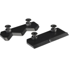 Zwei schwarze Ersatzklingen aus Metall mit Sechskantschrauben und Muttern.