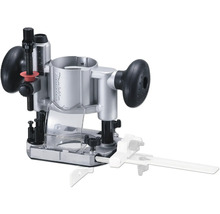 Makita Eintauchvorrichtung für Oberfräsen aus Metall und Kunststoff mit zwei schwarzen Griffen und Tiefeneinstellung.